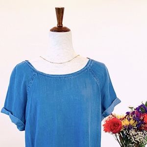 🌸Anthropologie Cloth & Stone Short-Sleeve Chambray Top, Size M, Blue